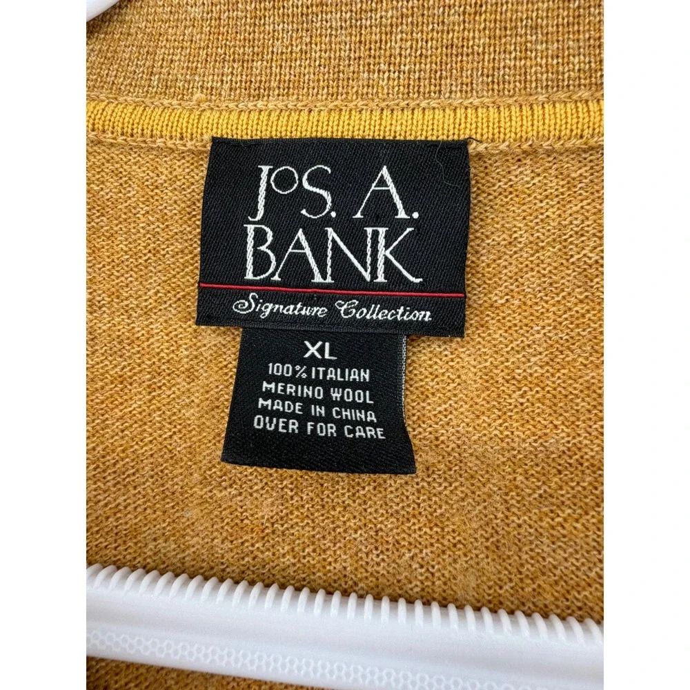 Jos A Bank Signature Polo Sweater Mens X-Large Gold 100% Italian Merino Wool